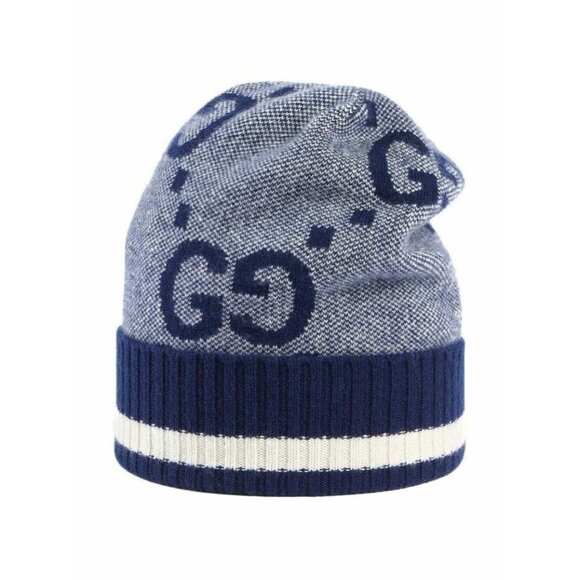NWT GUCCI - Cashmere Hat With GG Blue 100% Authentic Size M - Picture 1 of 7